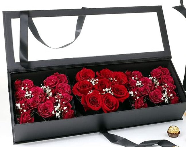 BOX OF RED FLOWERS FOR MOM