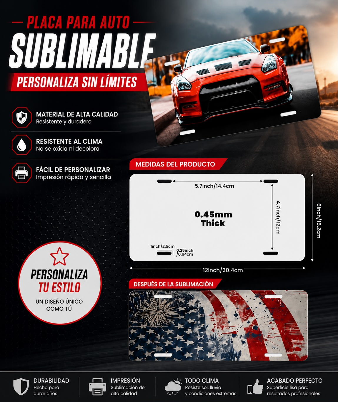 Placa Sublimable para Auto – Personalizable
